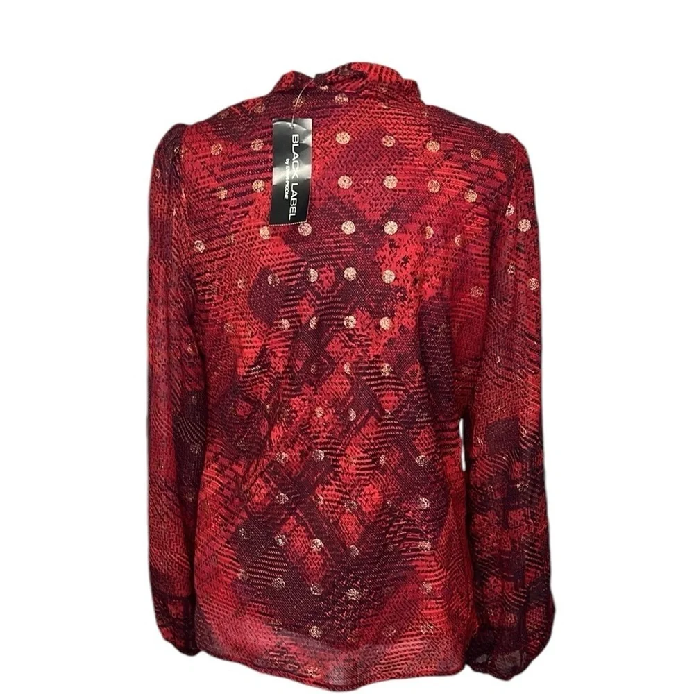 Black Label Evan Picone Tie Neck Blouse Red - Picture 3 of 5